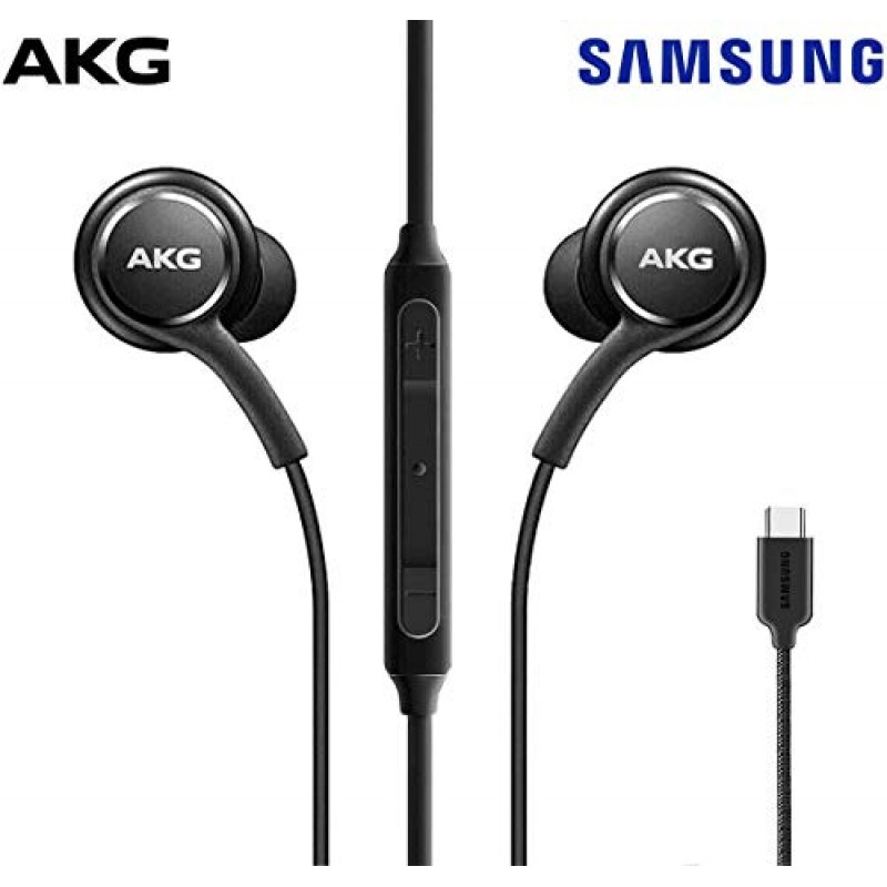 갤럭시 S23 울트라용 SAMSUNG AKG 이어버드 - 오리지널 USB 타입 C 이어폰형 이어버드 헤드폰(리모컨 및 마이크 포함) - 브레이드 - 벨벳 파우치 포함 - 블랙