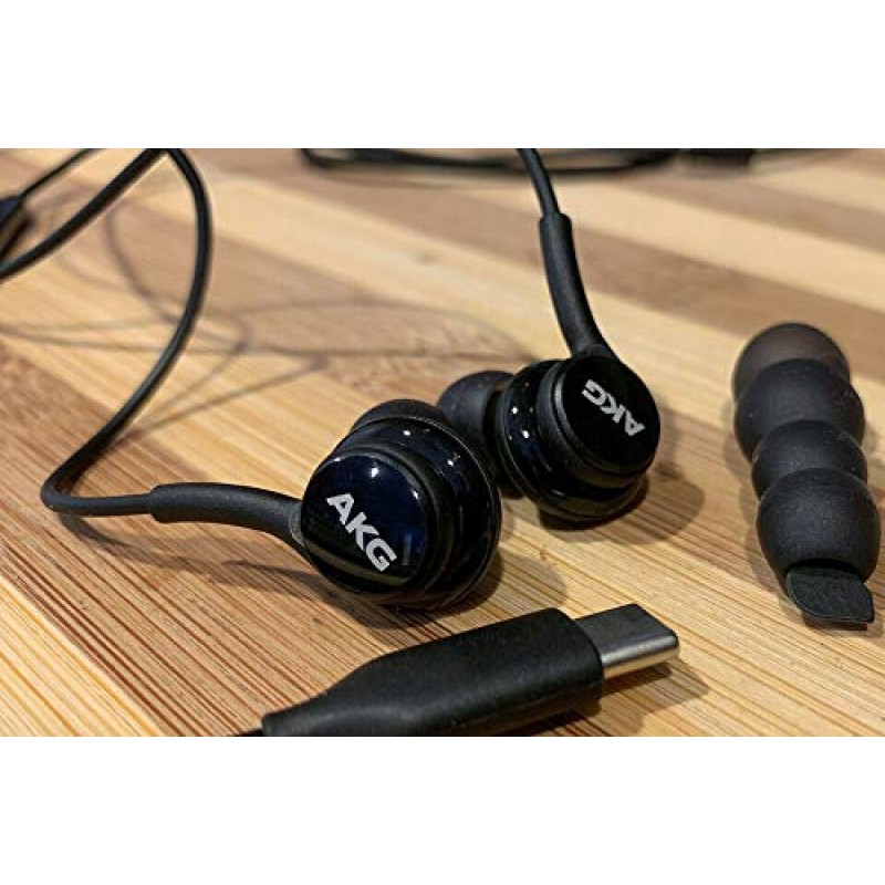 갤럭시 S23 울트라용 SAMSUNG AKG 이어버드 - 오리지널 USB 타입 C 이어폰형 이어버드 헤드폰(리모컨 및 마이크 포함) - 브레이드 - 벨벳 파우치 포함 - 블랙