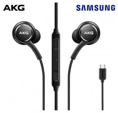 갤럭시 S23 울트라용 SAMSUNG AKG 이어버드 - 오리지널 USB 타입 C 이어폰형 이어버드 헤드폰(리모컨 및 마이크 포함) - 브레이드 - 벨벳 파우치 포함 - 블랙