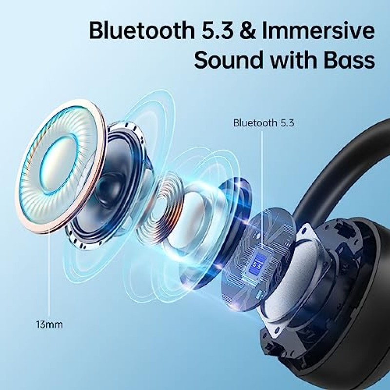 폭발! 무선 이어버드, 60H 재생 Bluetooth 5.3 헤드폰, LED 배터리 디스플레이가 포함된 소음 제거 무선 헤드폰, 명확한 통화 마이크 4개, 운동 스포츠용 IPX7 방수 Bluetooth 이어버드