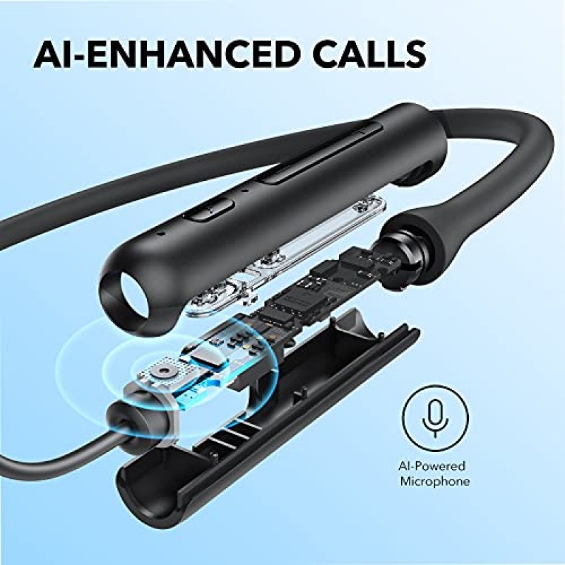 Anker Life의 Soundcore U2i 무선 넥밴드 헤드폰, BassUp 기술이 적용된 10mm 드라이버, 22시간 재생 시간, AI 강화 통화, 접이식 및 경량, IPX5 방수, 안전한 장착, Bluetooth 5