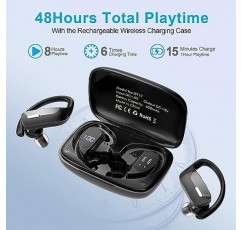 Caymuller 무선 이어버드 Bluetooth 5.1 헤드폰 48H 재생 스포츠 이어폰(LED 디스플레이 포함), 오버이어 버드 내장 마이크 내장 방수 헤드셋 운동 실행 게임용