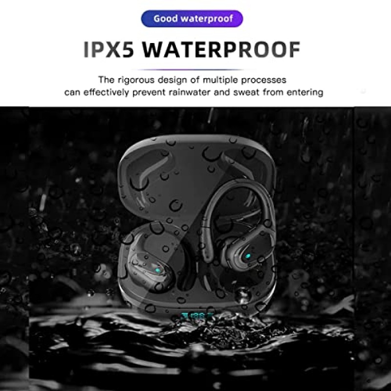 TWS BX 17 Bluetooth 5.3 무선 이어버드 48시간 재생 HiFi 헤드폰 오버이어 헤드셋 스포츠 IPX7 방수 내장 마이크 디지털 전원 LED 디스플레이 강력한 스테레오 베이스 이어폰(검은색)