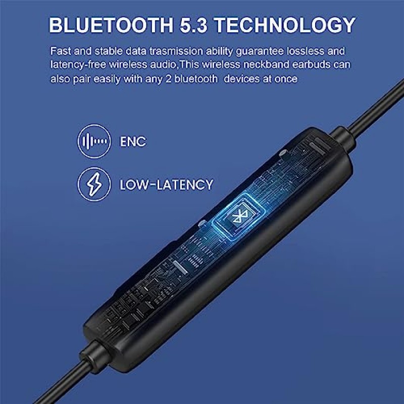 MORMOQUE Bluetooth 러닝 헤드폰 넥밴드, V5.3 무선 이어폰형 이어버드(마이크 포함) 자기 이어폰 30시간 재생 시간, IPX4 땀 방지 HiFi 딥 베이스 체육관 헤드셋(전화 통화 음악 스포츠용)