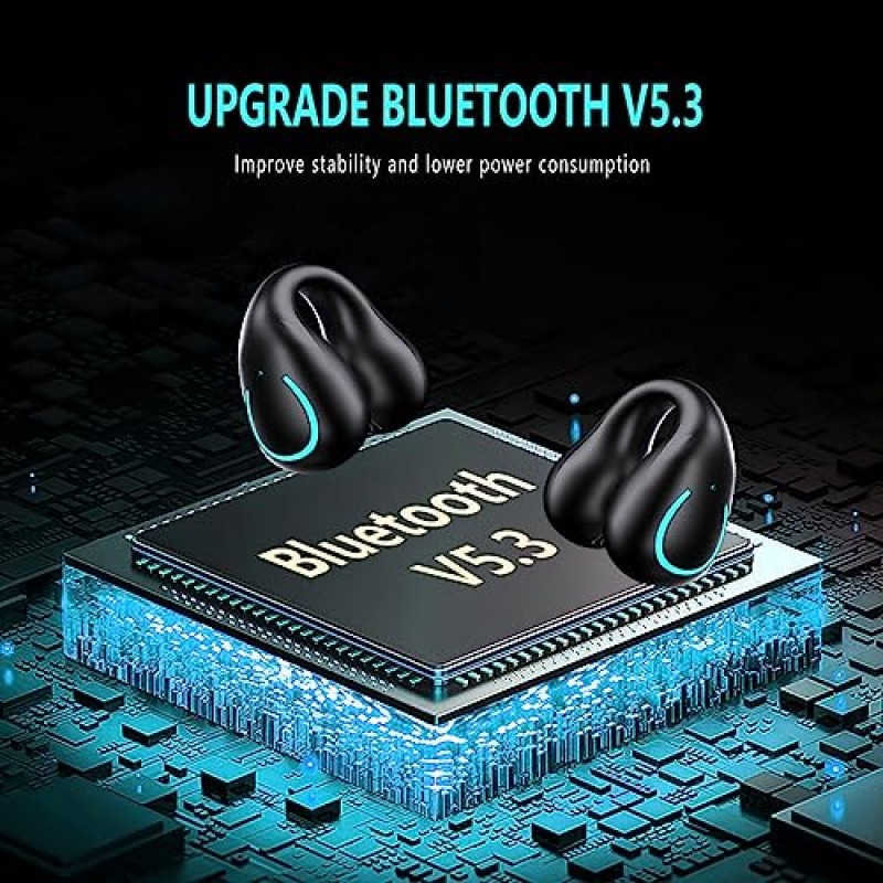 MALIHOO 개방형 공기 전도 헤드폰 Bluetooth 5.3, 디지털 디스플레이 충전 기능이 있는 이어 클립 무선 이어버드, 사이클링, 달리기 운동, 걷기, 운전용 공기 전도 Bluetooth 헤드셋(검은색)