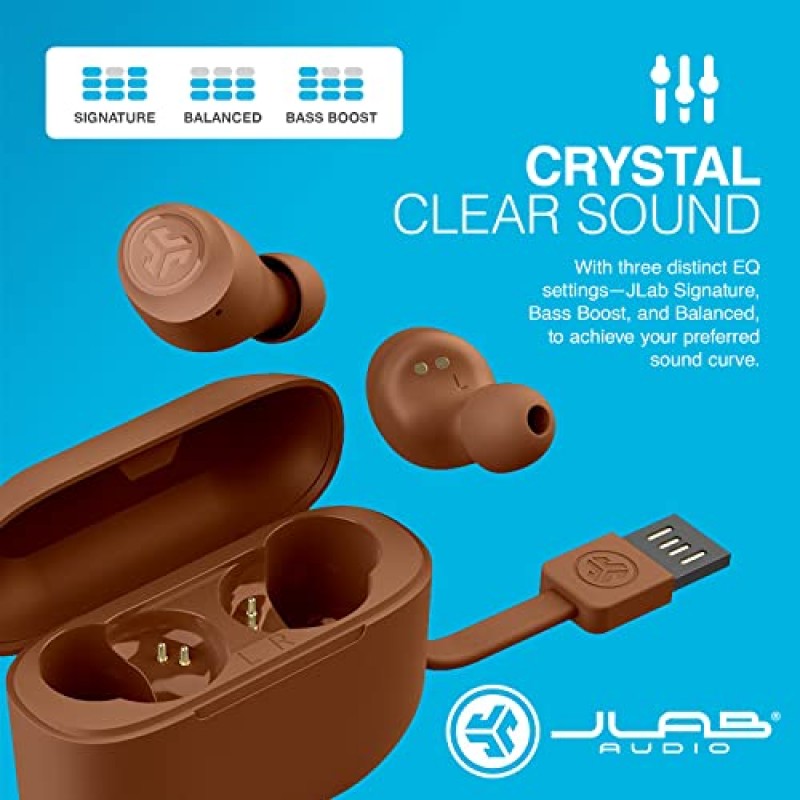 JLab Go Air Tones, 자동 켜짐 및 연결 기능, 터치 컨트롤, 32시간 이상의 Bluetooth 재생 시간, EQ3 사운드 및 듀얼 연결 기능을 갖춘 진정한 무선 이어버드, 천연 흙빛 색상(1615C)