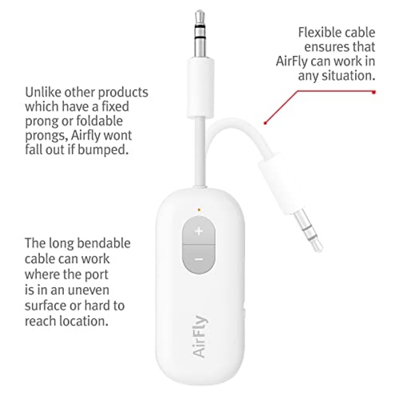 12 South AirFly SE, AirPods/무선용 Bluetooth 무선 오디오 송신기 또는 소음 제거 헤드폰 비행기, 체육관 장비 또는 iPad/태블릿의 모든 3.5mm 오디오 잭과 함께 사용