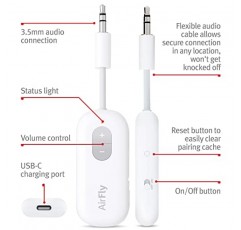 12 South AirFly SE, AirPods/무선용 Bluetooth 무선 오디오 송신기 또는 소음 제거 헤드폰 비행기, 체육관 장비 또는 iPad/태블릿의 모든 3.5mm 오디오 잭과 함께 사용