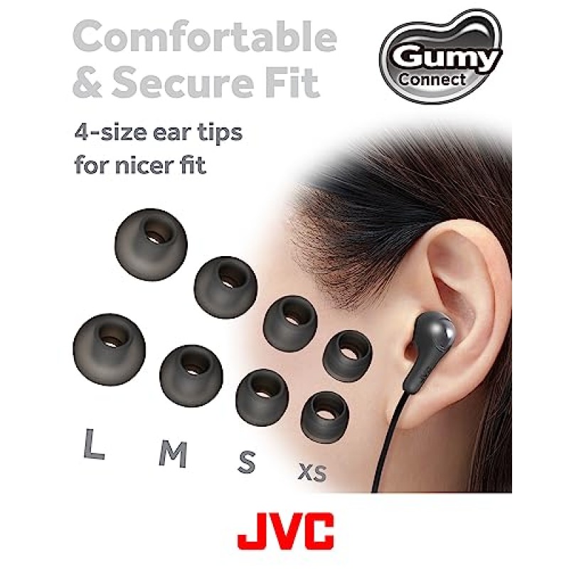 JVC Gumy Connect USB-C 유선 이어버드 헤드폰, 비디오 및 게임용 지연 없음, 내장 DAC로 소음 감소 및 음질 향상, 9.2mm 직경 네오디뮴 드라이버 - HAFR9UCB(검은색)