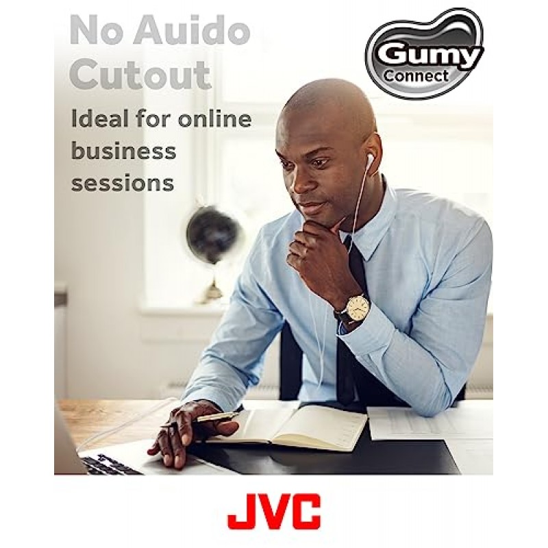 JVC Gumy Connect USB-C 유선 이어버드 헤드폰, 비디오 및 게임용 지연 없음, 내장 DAC로 소음 감소 및 음질 향상, 9.2mm 직경 네오디뮴 드라이버 - HAFR9UCB(검은색)