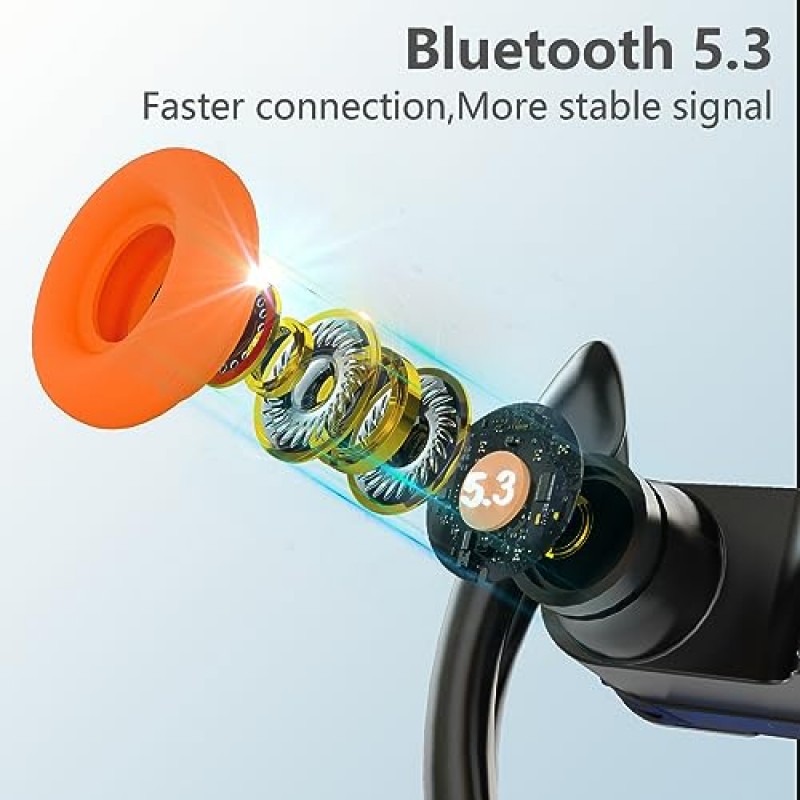 Jufot Bluetooth 헤드폰 무선 이어버드 개방형 헤드폰, 외이도에 속하지 않음, 무선 충전 케이스로 Bluetooth 5.3,75시간 재생 시간, 스포츠 및 운동용 이어후크가 있는 오버이어 헤드폰