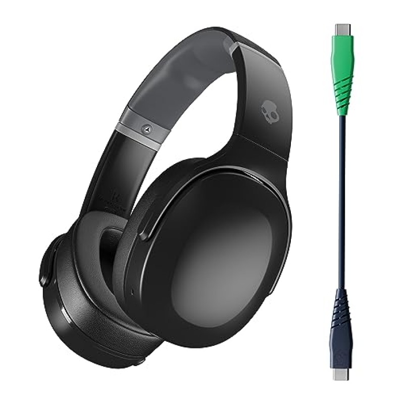 Skullcandy Crusher Evo 오버이어 무선 헤드폰, 감각적 베이스, 40시간 배터리, 마이크, iPhone Android 및 Bluetooth 장치와 작동 - 트루 블랙