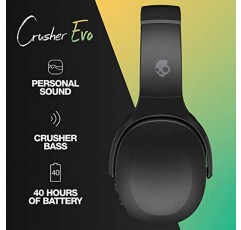 Skullcandy Crusher Evo 오버이어 무선 헤드폰, 감각적 베이스, 40시간 배터리, 마이크, iPhone Android 및 Bluetooth 장치와 작동 - 트루 블랙