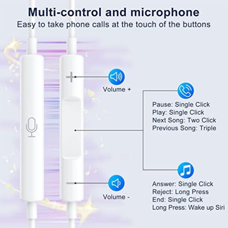 2팩 iPhone 이어버드 헤드폰 이어폰 라이트닝 커넥터 유선 [Apple MFi 인증] 내장 마이크 및 볼륨 조절 장치 iPhone 14/13/12/11/XR/XS/X/8/7 Max와 호환, 모든 iOS 시스템 지원