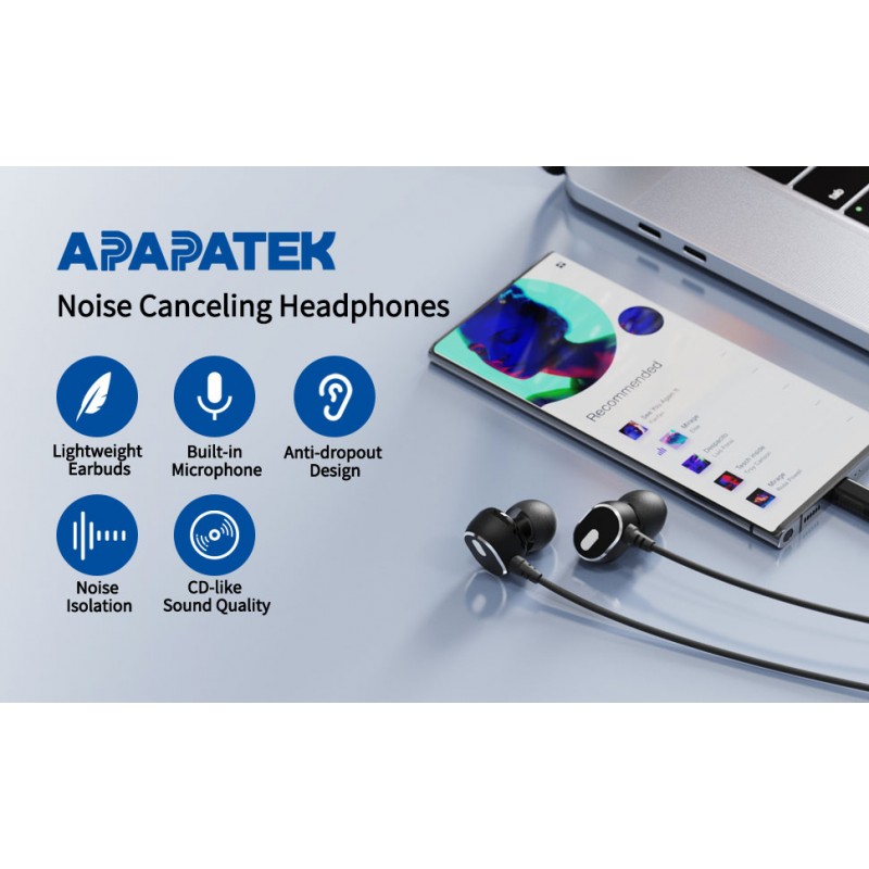 APAPATEK USB C 헤드폰 유선 이어폰 HiFi 스테레오 유형 C 이어버드 삼성 S23 S22 Ultra S21 FE S20 A53 Fold4 Pixel 7 6 6a 5 iPad Pro용 마이크 볼륨 조절 베이스가 있는 소음 차단 이어폰형 헤드셋