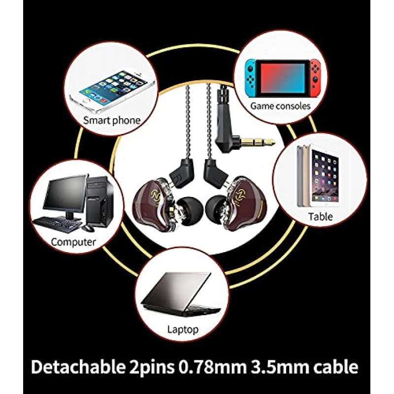 YINYOO 유선 이어폰 인이어 모니터 헤드폰 CCZ 커피빈 IEM 이어버드(1DD HiFi 스테레오 베이스 사운드 포함), 청소년, 음악가 무대, 체육관 운동 런닝 교회용 드러머(마이크 포함, 검정색)