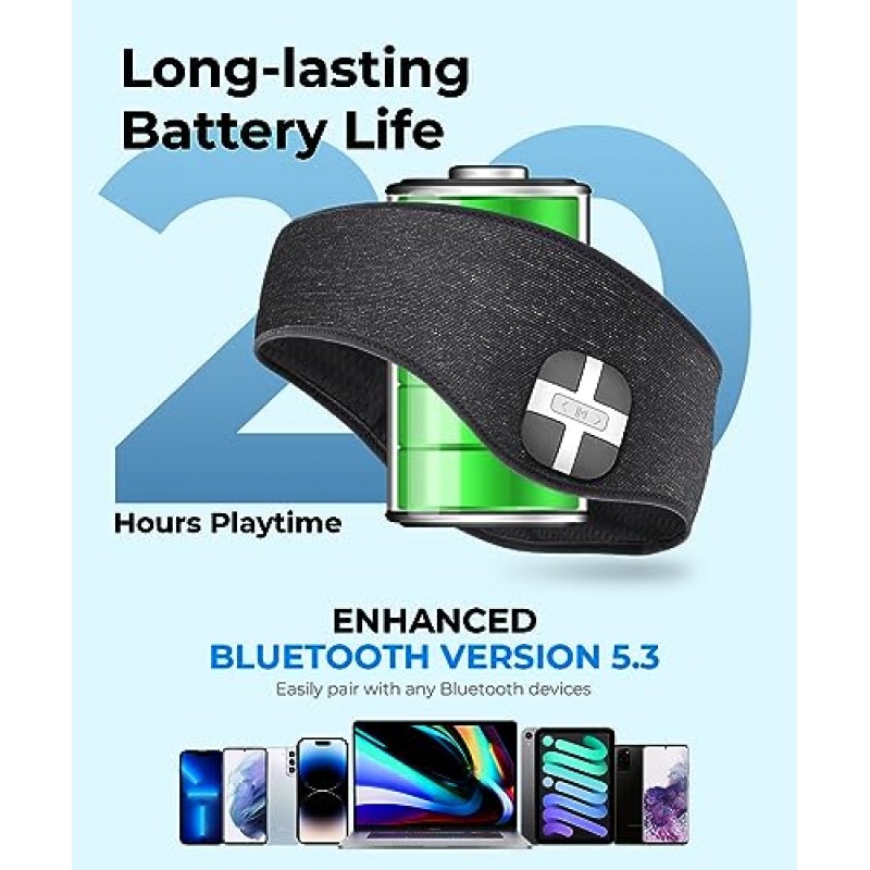 MUSICOZY Bluetooth 5.3 헤드밴드 헤드폰 내장 ENC 마이크, 환경 소음 감소 이어버드 스포츠 운동용 이어폰 통화 게임 여성용 달리기 남성용 Cool Gadgets