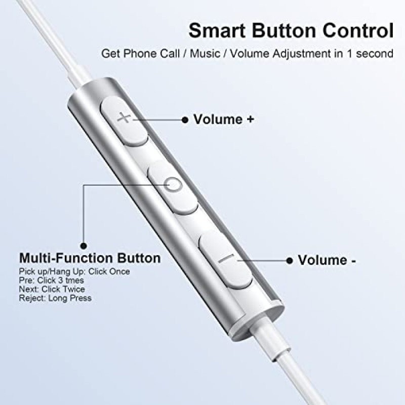 iPhone 헤드폰용 Jiunai, 번개 커넥터가 있는 유선 헤드폰 마이크 컨트롤러가 있는 이어버드 iPhone 14 Pro Max용 유선 헤드셋 소음 차단 iPhone 13 12 11 XR X Xs Max 7 8 iOS 지원