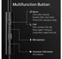 VIKEN 유선 이어버드(마이크 포함), 인이어 헤드폰 중저음 헤드셋(볼륨 컨트롤러 포함), 소음 차단 이어버드 팁(S/M/L), 휴대폰용 유선 이어폰 iPod iPad MP3 모든 3.5mm 잭 블랙에 적합