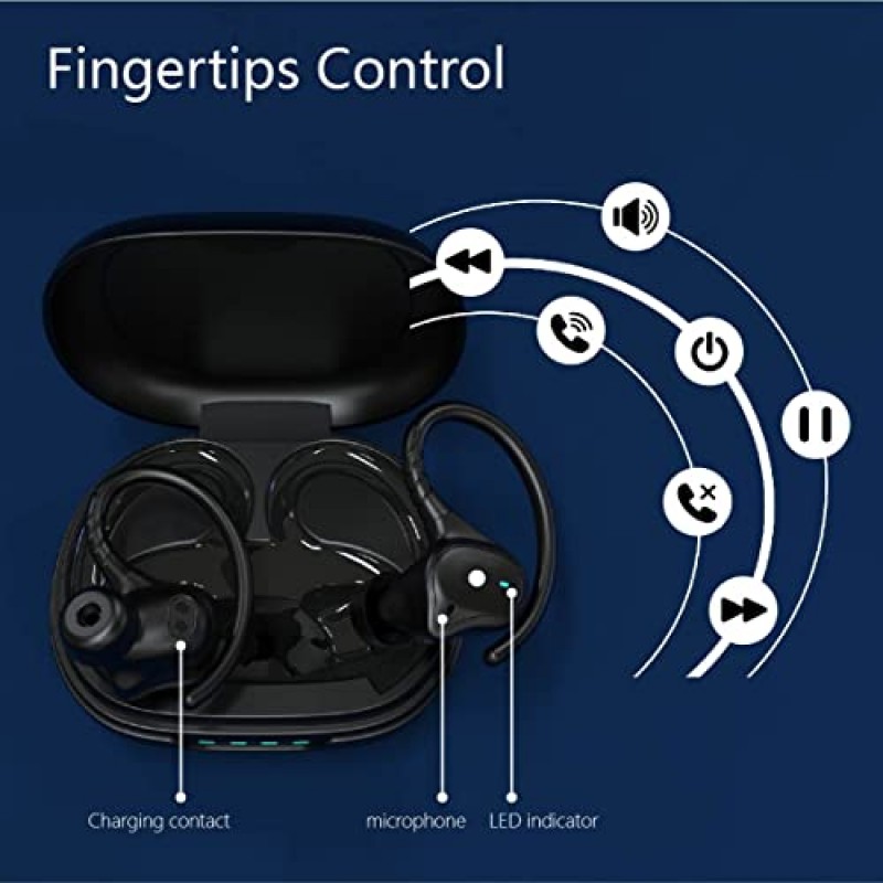 작은 귀를 위한 진정한 무선 이어버드, 블루투스 헤드폰 48시간 재생 IPX7 방수 스포츠 헤드폰 인이어, 아이폰/삼성/갤럭시용 마이크 소음 차단 기능 포함 남성 여성용(블랙 1039)