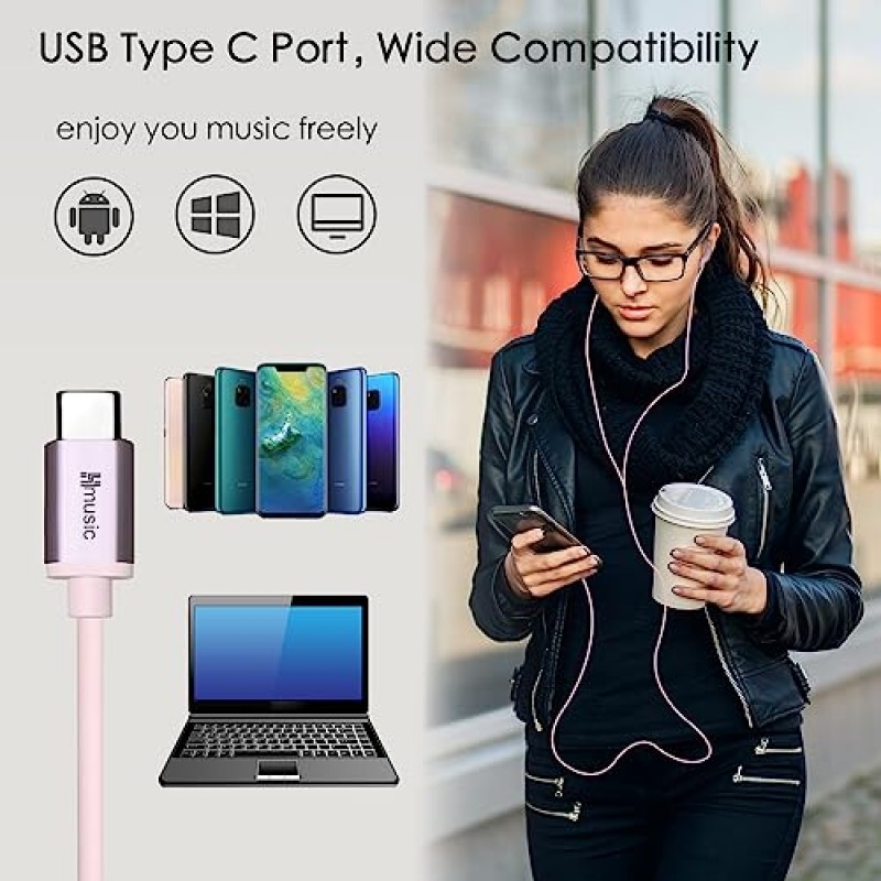 Hmusic 수면 이어버드, 소음 차단 USB C 수면 헤드폰 불면증, 옆 슬리퍼, 코골이, 항공 여행, 요가, 휴식, 명상을 위한 마이크가 있는 유선, 경량의 부드러운 실리콘 귀마개(핑크)