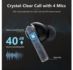 AWEI S1 Pro 진정한 무선 소음 차단 이어버드, 마이크 4개 통화가 가능한 Bluetooth 5.3 헤드폰, Hi-Fi 스테레오 사운드 깊은 베이스, 매우 긴 24시간 재생 시간, 운동 및 스포츠용 IPX7 방수 이어폰