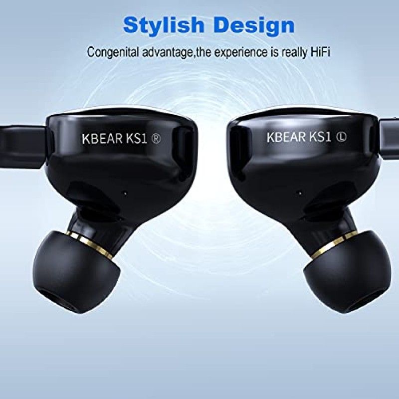 H HIFIHEAR KBear KS1 이어버드 이어폰, 듀얼 자기 회로 다이나믹 이어폰, HiFi 스테레오 인이어 모니터, 분리형 케이블이 있는 IEM 유선 이어폰/이어버드/헤드폰