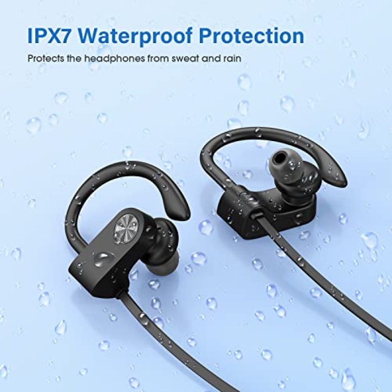 Hspro Bluetooth 헤드폰, 마이크가 포함된 무선 스포츠 이어버드 IPX7 방수, 스테레오 땀 방지 이어폰, 체육관 달리기 운동용 소음 차단 헤드셋, 15시간 재생 시간 - BlackGrey