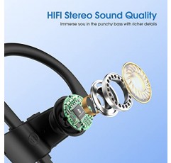 Hspro Bluetooth 헤드폰, 마이크가 포함된 무선 스포츠 이어버드 IPX7 방수, 스테레오 땀 방지 이어폰, 체육관 달리기 운동용 소음 차단 헤드셋, 15시간 재생 시간 - BlackGrey