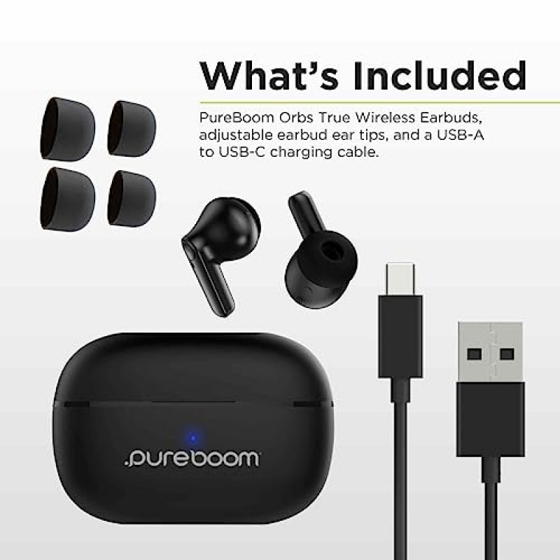 향상된 사운드를 위한 PureGear PureBoom 무선 이어버드, 귀에 터치 컨트롤 스테레오 헤드폰 iPhone/Android 휴대폰/TV/노트북, 기타 장치용 내장 마이크