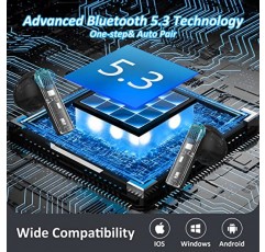 IOTTICKER 무선 이어버드 Bluetooth 5.3, 무선 헤드폰 22시간 재생, HiFi 스테레오 이어폰(마이크 4개 포함) ENC 소음 차단, 투명 헤드셋 땀 방지 iPhone iOS Android에 적합 블랙