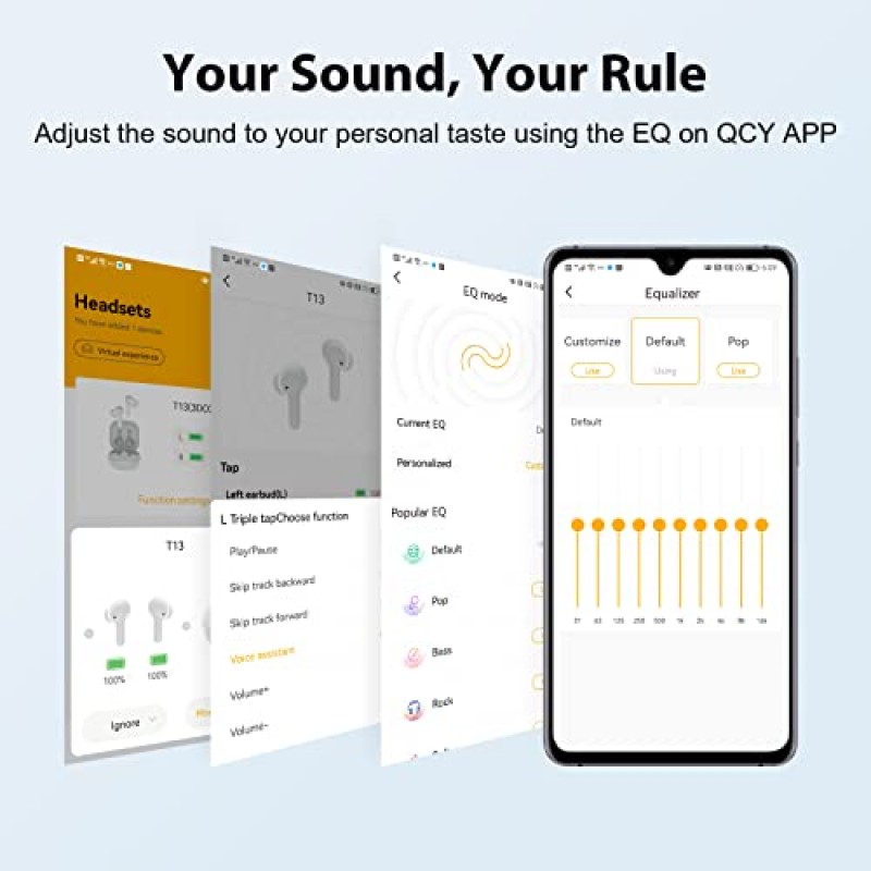 QCY T13 진정한 무선 이어버드 블루투스 5.1 헤드폰 터치 컨트롤(충전 케이스 포함) 방수 스테레오 이어폰 이어폰 내장 마이크 헤드셋 40H 재생 시간(흰색)