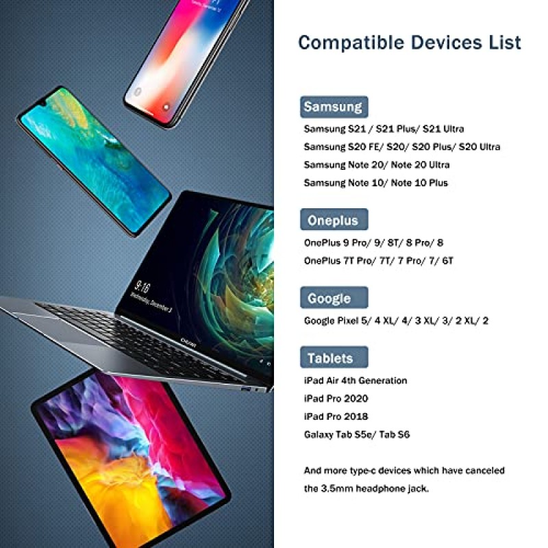 USB C 헤드폰, USB C 이어버드, USB 유형 C 이어폰 USB C 헤드폰 플러그 삼성 S23 S22 Ultra Z Flip 4 S21 Google Pixel 6a 7 Pro iPad Pro Air 5용 마이크가 있는 소음 차단 이어폰형 헤드폰