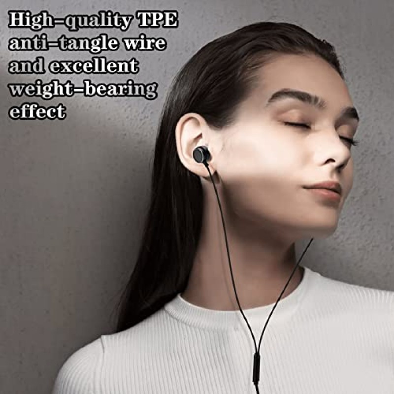 HAPPYAUDIO W2 USB C 유선 헤드폰 Hi-Fi 스테레오 유선 소음 제거 이어버드(마이크 포함) 유선 헤드셋 엉킴 방지 와이어 이어 플러그 호환 iOS Android