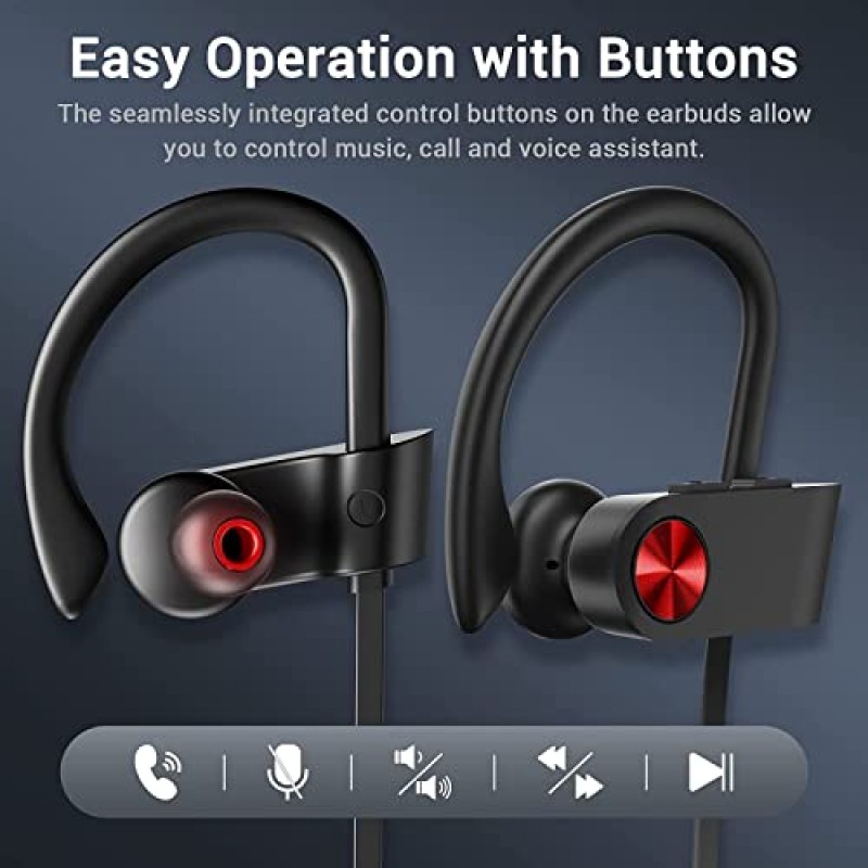 VRIFOZ Bluetooth 헤드폰, 운동 체육관용 Bluetooth 5.3 IPX7 방수 무선 스포츠 이어버드, 소음 제거 마이크가 포함된 16시간 재생 헤드폰, HiFi 베이스 스테레오 인이어 이어폰