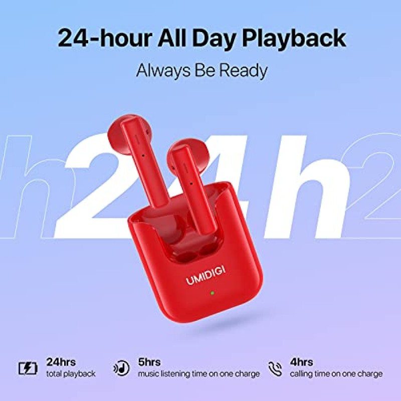 UMIDIGI 무선 이어버드, AirBuds U 무선 헤드폰(마이크 포함), Bluetooth 5.1 이어폰형 이어폰, 터치 제어 Bluetooth 이어버드, 업무용 24시간 재생 시간, 홈 오피스