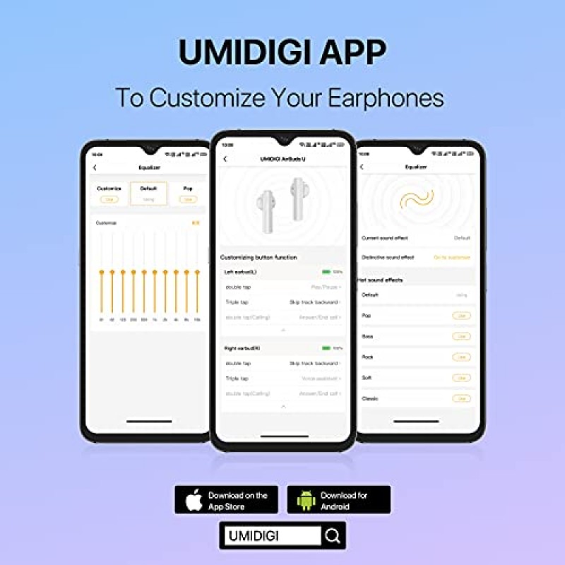 UMIDIGI 무선 이어버드, AirBuds U 무선 헤드폰(마이크 포함), Bluetooth 5.1 이어폰형 이어폰, 터치 제어 Bluetooth 이어버드, 업무용 24시간 재생 시간, 홈 오피스