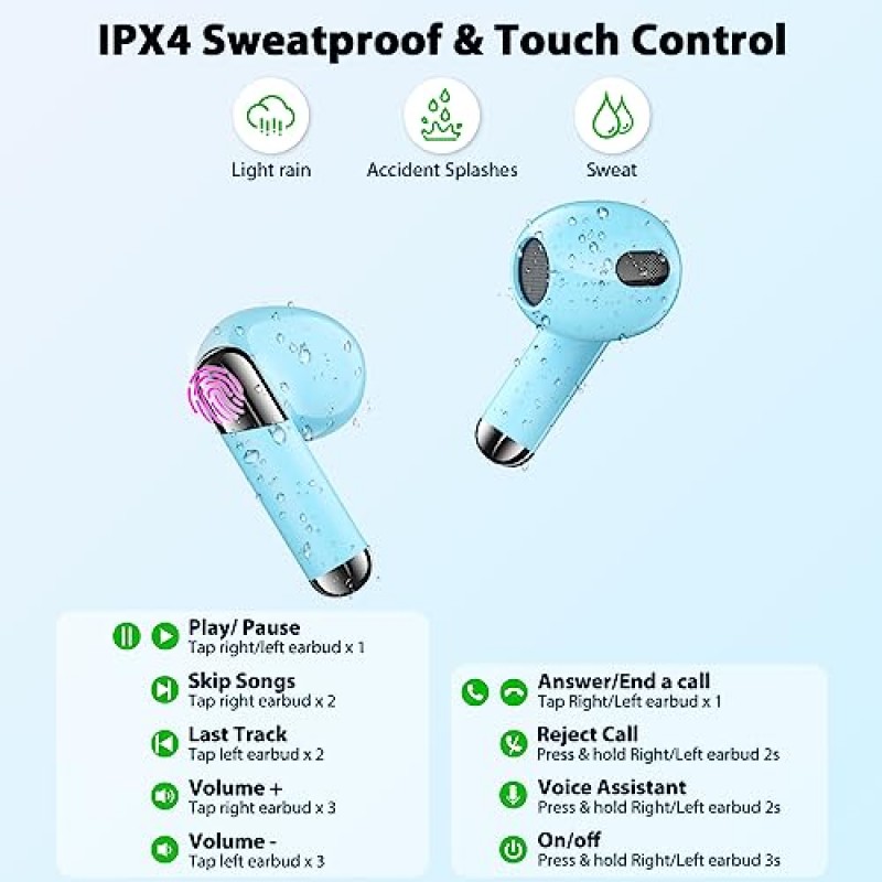 COOYA Bluetooth 5.3 헤드폰 iPhone 14 15 Pro Max 13 12 무선 이어 버드 듀얼 마이크 및 13mm 다이나믹 드라이버 삼성 S23 FE S22 A14 A54 Pixel 8 7a 6 OnePlus 용 HiFi 스테레오 이어폰 헤드셋 이어폰