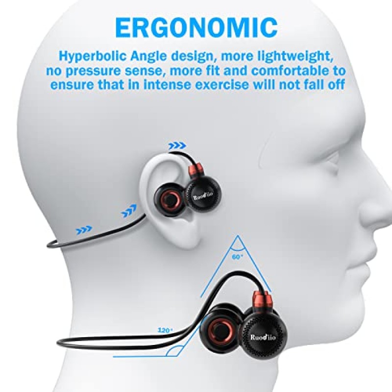 오픈 이어 헤드폰 블루투스, 블루투스 5.3 공기 전도 오픈 이어 헤드폰(마이크 내장), IPX54 방수 듀얼 16mm 다이나믹 드라이버, 10H 재생 시간, 체육관용 이어폰, 달리기, 사이클링