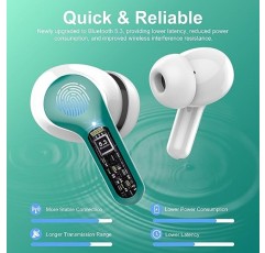 무선 이어버드, Bluetooth 5.3 헤드폰(ENC 소음 제거 마이크 4개 포함), Bluetooth 이어버드 40H 재생 시간, 이어폰형 무선 헤드폰 딥 베이스 스테레오, LED 디스플레이, IP7 방수, 청록색