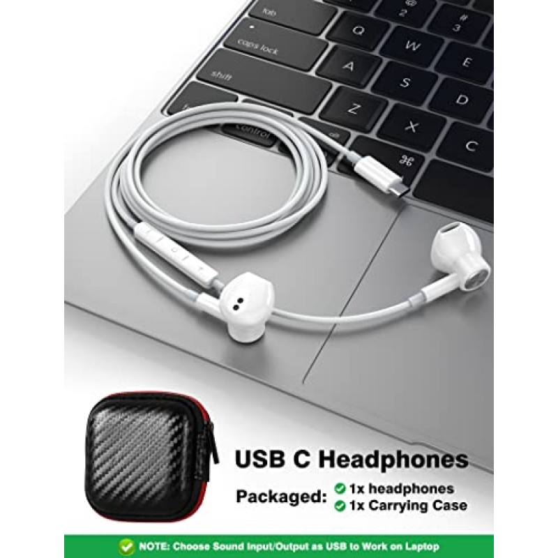 iPhone 15 Pro 용 USB C 헤드폰 새로운 iPad Google Pixel 7a 6a 6 5 4 3 XL, HiFi 스테레오 USB 유형 C 이어폰 삼성 S23 S22 S21 S20 A54 A53 용 마이크가있는 자기 유선 이어 버드 이어폰 USB-C 헤드셋