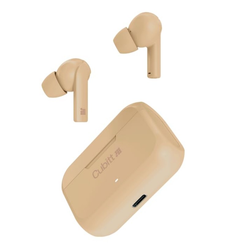 Cubitt True Wireless 이어버드 2세대, 5.3 Bluetooth, IPX5 방수, 프리미엄 사운드, 터치 컨트롤, 내장 마이크, 음성 지원, 남성 및 여성용 게임 모드(베이지색)