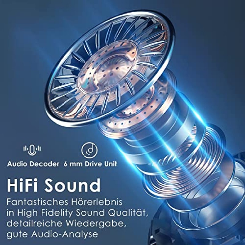 Bluetooth 이어버드 무선 이어 버드 HiFi 스테레오 오디오, 소음 감소, IPX7 방수 헤드폰, LED 충전 케이스, 스포츠/업무용 내장 마이크를 갖춘 터치 컨트롤 무선 이어폰