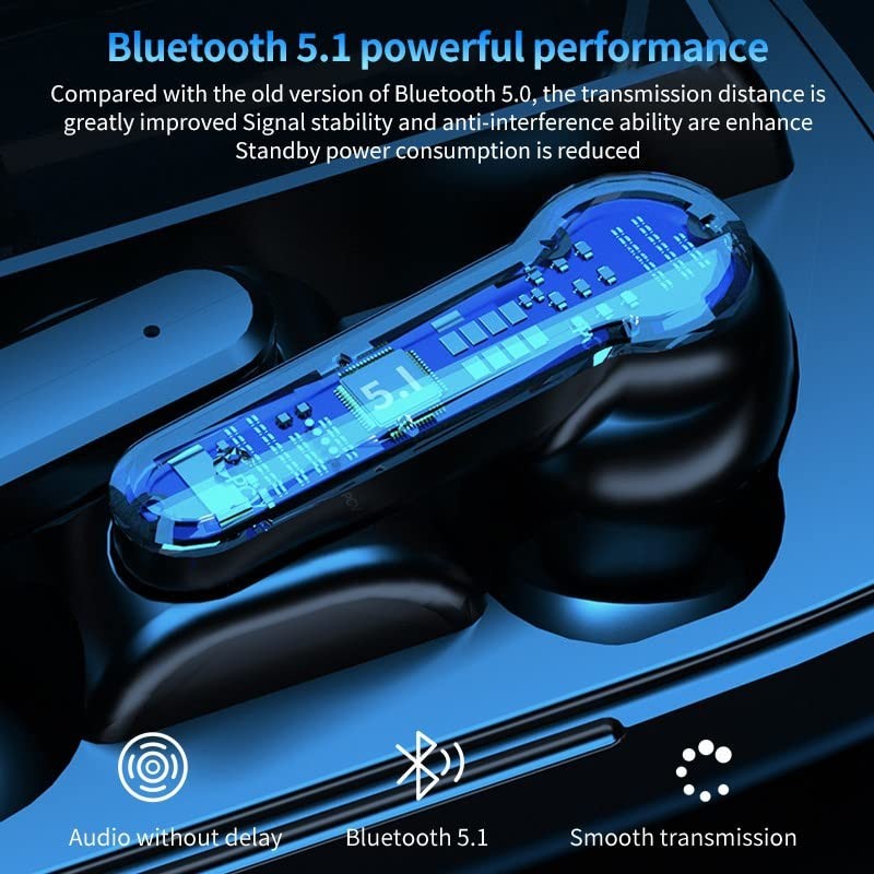 Bluetooth 이어버드 무선 이어 버드 HiFi 스테레오 오디오, 소음 감소, IPX7 방수 헤드폰, LED 충전 케이스, 스포츠/업무용 내장 마이크를 갖춘 터치 컨트롤 무선 이어폰