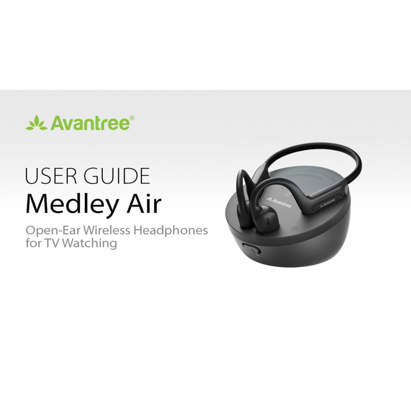 Avantree Medley Air - 명확한 대화를 통한 TV 청취용 무선 이어버드, 주변 인식을 위한 오픈 이어 디자인, Bluetooth 송신기 및 헤드폰 충전 도크 2 in 1, 사운드바 패스스루