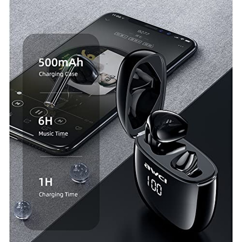 AWEI T28P 무선 이어 버드 Bluetooth in Ear 경량 헤드폰 내장 마이크, IPX6 방수, LED 전원 디스플레이 이어폰 형 헤드셋