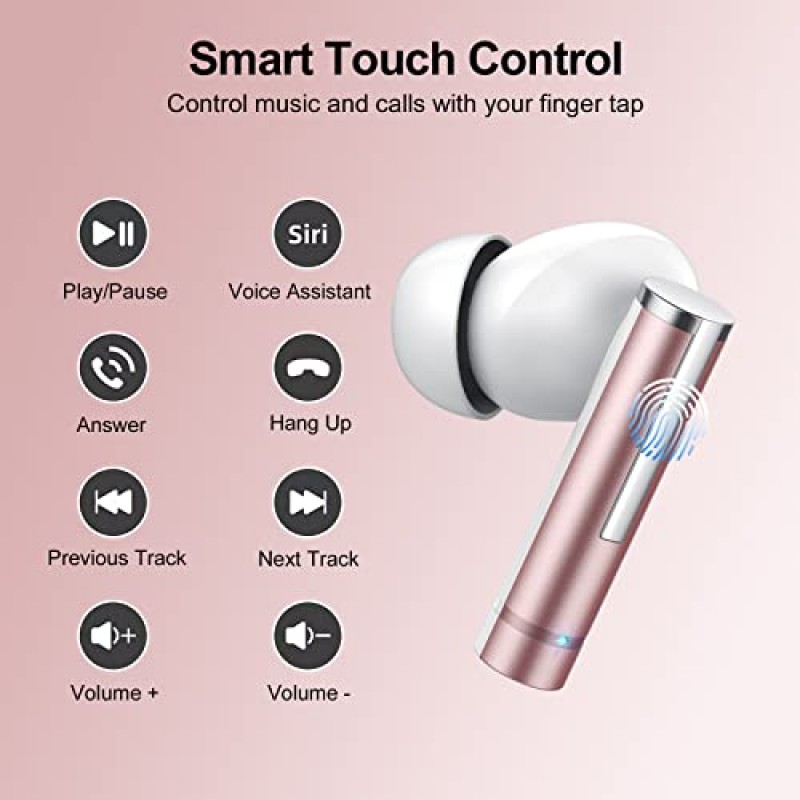 Lekaby Ear Buds 무선 이어버드 블루투스, 2023 새로운 블루투스 5.3 이어폰형 헤드폰 HiFi 스테레오, ENC 마이크 4개, LED 디스플레이가 포함된 40시간 이어버드, 휴대폰 노트북 TV용 IP7 방수 이어폰(핑크색)