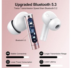 Lekaby Ear Buds 무선 이어버드 블루투스, 2023 새로운 블루투스 5.3 이어폰형 헤드폰 HiFi 스테레오, ENC 마이크 4개, LED 디스플레이가 포함된 40시간 이어버드, 휴대폰 노트북 TV용 IP7 방수 이어폰(핑크색)