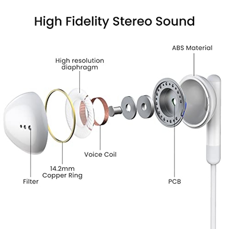 USB C 헤드폰, Type C 이어폰 HiFi 스테레오 인이어 유선 이어버드 USB C 이어폰, 마이크가 있는 Type C 헤드폰 Samsung Galaxy S21 Ultra S20 FE Note 10과 호환 Google Pixel 6 5 4XL Oneplus 9 8