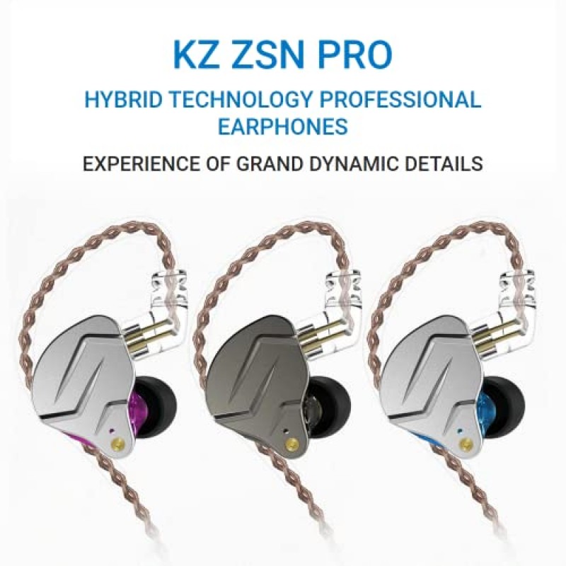 keephifi KZ ZSN Pro 귀에 유선 이어버드, 이어 모니터에 다이나믹 하이브리드 듀얼 드라이버 분리형 엉킴 방지 케이블 뮤지션 헤드폰 인이어 이어버드 헤드셋(마이크가 없는 회색)